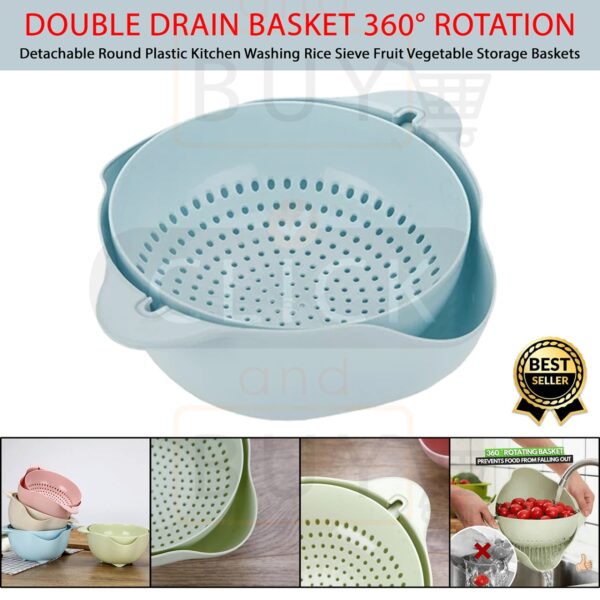 Double Drain Basket Bowl Rotatable Drain Basin and Basket
